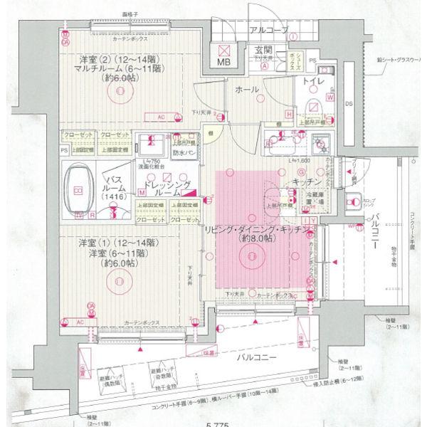 エステムプラザ飯田橋タワーレジデンス(2LDK/13階)の間取り写真