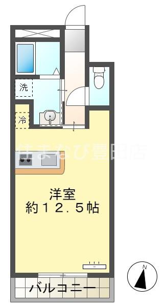 ベルコート三好II(ワンルーム/1階)の間取り写真