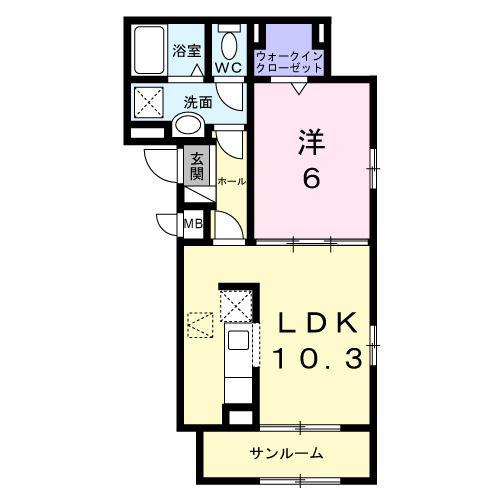 ウィンフィールド博多南(1LDK/1階)の間取り写真