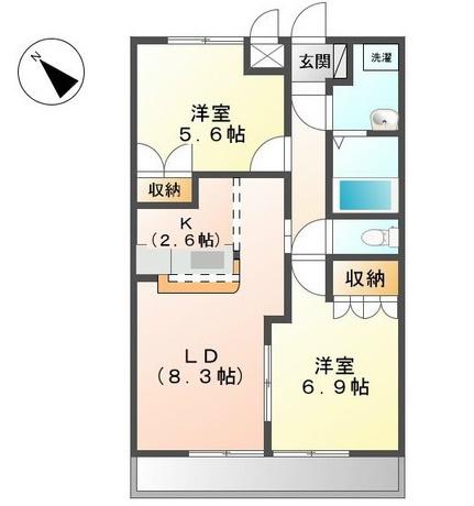 クレアトゥールB(2LDK/2階)の間取り写真