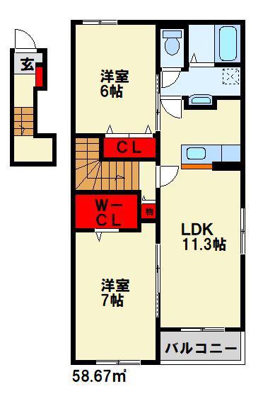 リヴェールコートII(2LDK/2階)の間取り写真