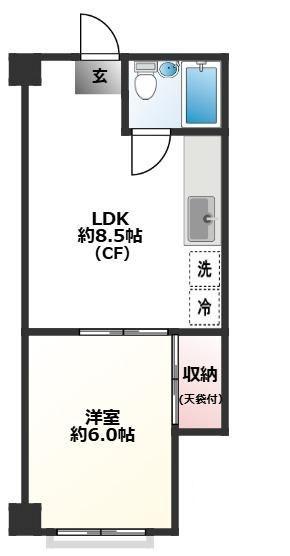 矢島コーポ(1LDK/3階)の間取り写真