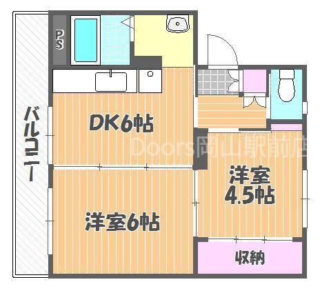 ヴィラナリー建部1号棟(2DK/4階)の間取り写真