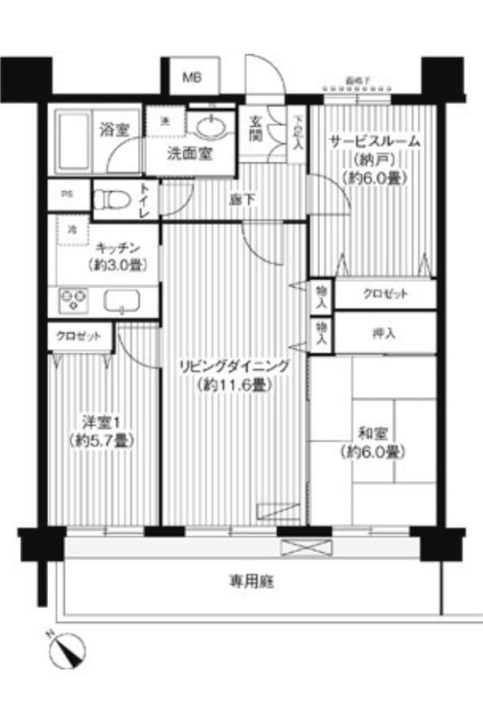 KS桜川(2SLDK/1階)の間取り写真
