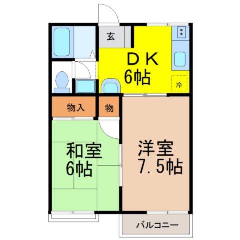サンフォレスト渡辺C棟(2DK/2階)の間取り写真