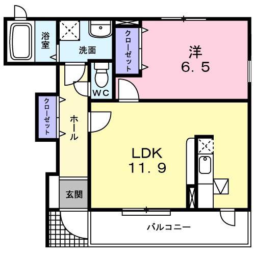 プレッソ・アル・マーレ(1LDK/1階)の間取り写真