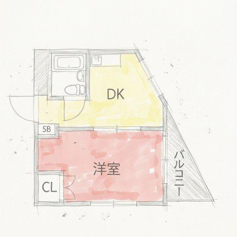 浜本ビル(1DK/5階)の間取り写真