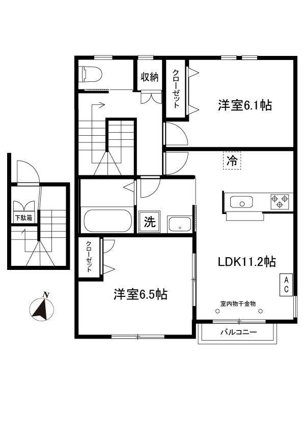 カトレア(2LDK/2階)の間取り写真
