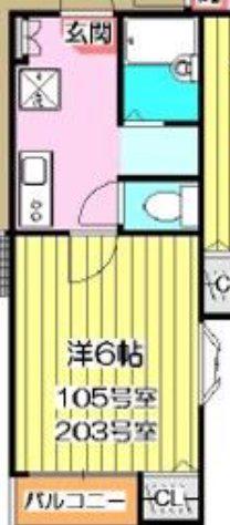 ピュア大橋参番館(1K/2階)の間取り写真