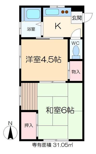 越川ビル(2K/4階)の間取り写真