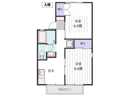 北条グリーンヒルズ A棟(2DK/2階)の間取り写真