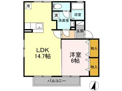 フレンドリースクエア桜C棟(1LDK/2階)の間取り写真