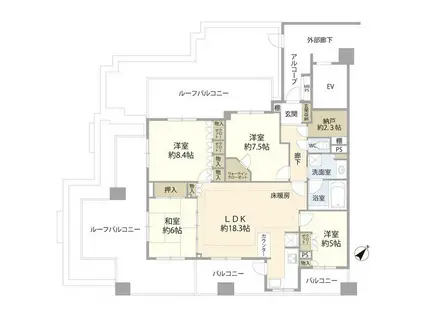 ライオンズマンション武蔵国分寺弐番館(4LDK/6階)の間取り写真