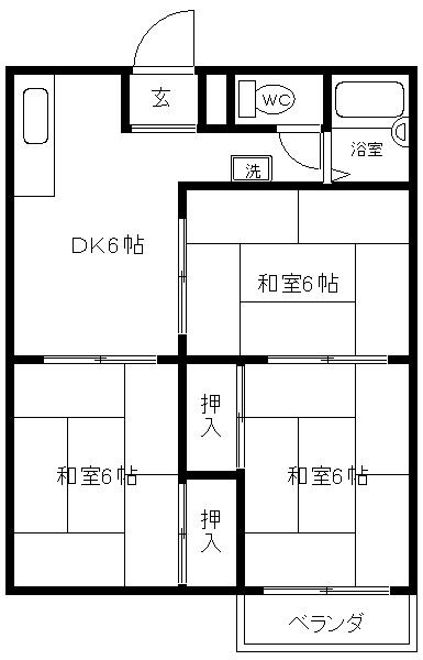 グリーンハイツ西尾(3DK/2階)の間取り写真