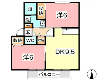 ラピュータ大島B棟(2DK/1階)の間取り写真