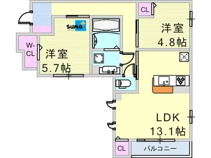 D-GRACE WISTERIA AKASHI(2LDK/2階)の間取り写真