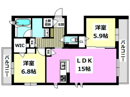 シャーメゾン 若園(2LDK/2階)の間取り写真