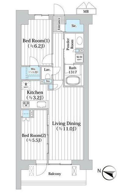 アビティグランデ砧(2LDK/1階)の間取り写真