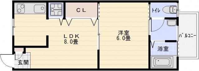 シエルブルーコーポ(1LDK/2階)の間取り写真