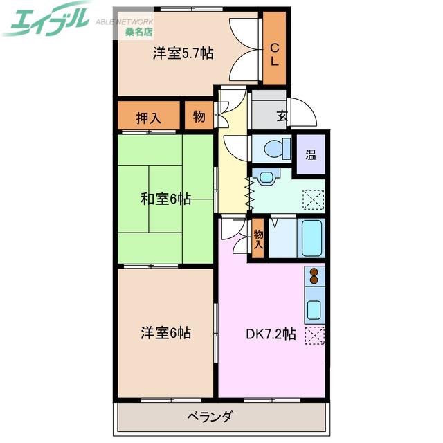 近鉄名古屋線 近鉄長島駅 徒歩15分 4階建 築29年(3DK/2階)の間取り写真