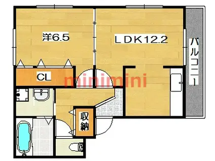 ウエストフィールド(1LDK/2階)の間取り写真