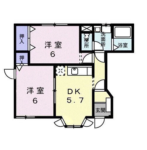 シーサイドキャッスル(2DK/1階)の間取り写真