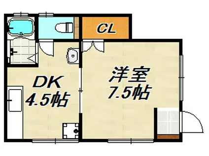 ミントハイツII(1DK/1階)の間取り写真