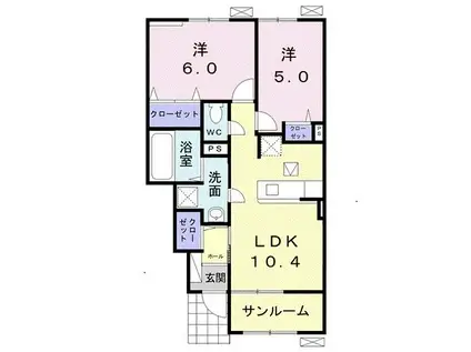 グランソレイユ(2LDK/1階)の間取り写真