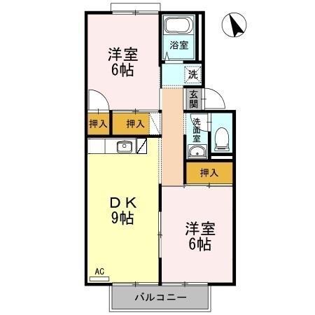 ハイツアベニールA・B棟(2DK/2階)の間取り写真