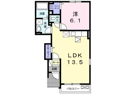 ウエスト ヴィラII(1LDK/1階)の間取り写真