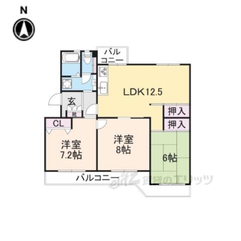 藤阪ハイツA1号棟(3LDK/3階)の間取り写真