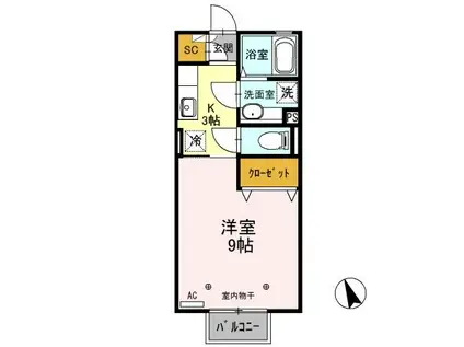 プラティークA(1K/2階)の間取り写真