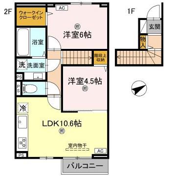 D-ROOM上滝野(2LDK/2階)の間取り写真