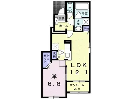 RIVERSIDE A(1LDK/1階)の間取り写真