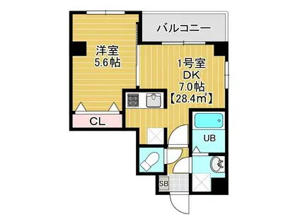 メゾンドシエルIX(1DK/4階)の間取り写真