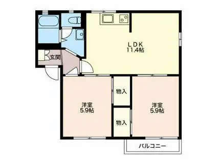 フレグランス若葉A(2LDK/2階)の間取り写真