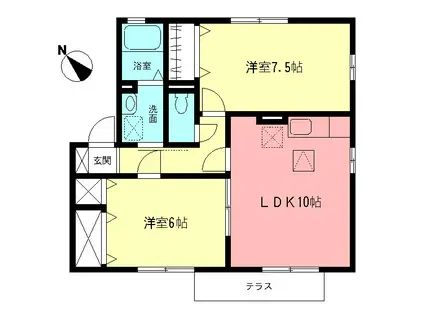 サンローズ鵠沼D(2LDK/1階)の間取り写真