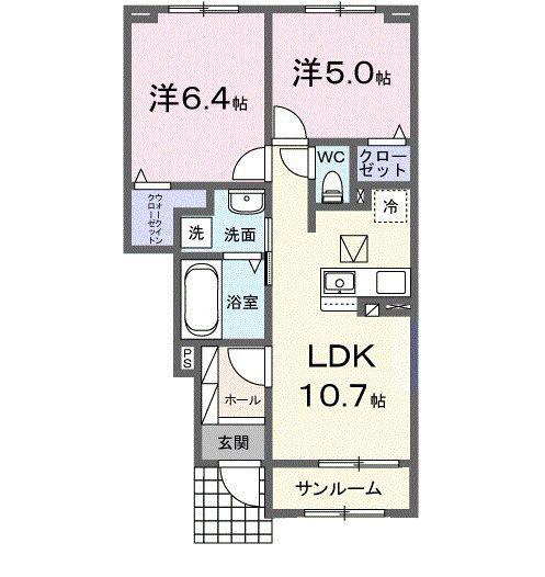 ニコリヴI(2LDK/1階)の間取り写真