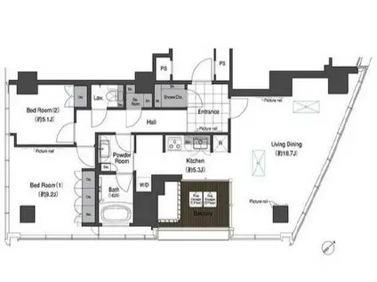 スカイハウス浜離宮(2LDK/18階)の間取り写真