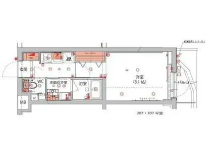 ハーモニーレジデンス新宿 THE ノース(1K/2階)の間取り写真