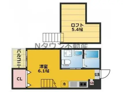 ホワイトアゲート(1K/2階)の間取り写真