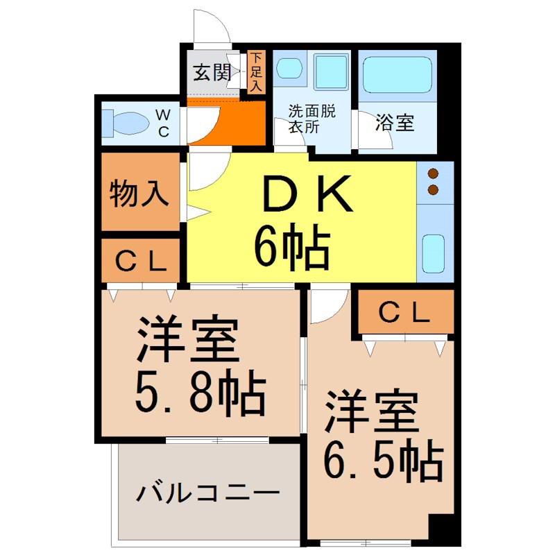 スリーウェイ金山(2DK/5階)の間取り写真