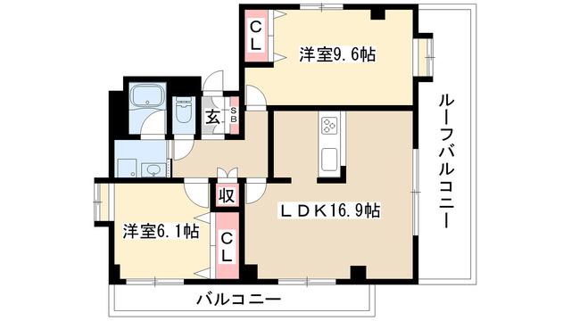 ケイジェイ・レジデンス覚王山(2LDK/5階)の間取り写真