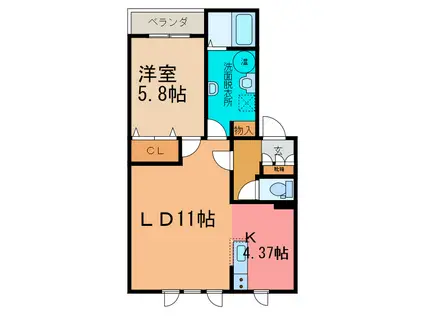 ハウスオブローズVIII(1LDK/2階)の間取り写真