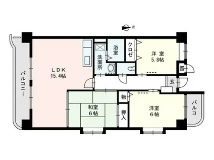 アンビロン生の松原(3LDK/1階)の間取り写真