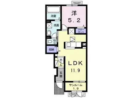 ボヌール市野坪I(1LDK/1階)の間取り写真
