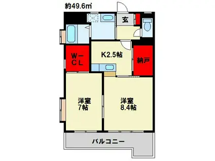 渡邊ビルII(1LDK/9階)の間取り写真