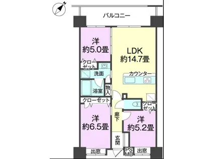 ライオンズ宜野湾ベイサイドアリーナ(3LDK/4階)の間取り写真