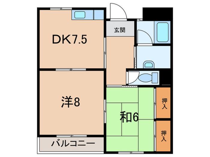 ハイフラット静徳(2DK/3階)の間取り写真
