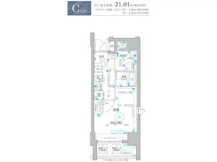 LEA横濱阪東橋弐番館(1K/9階)の間取り写真